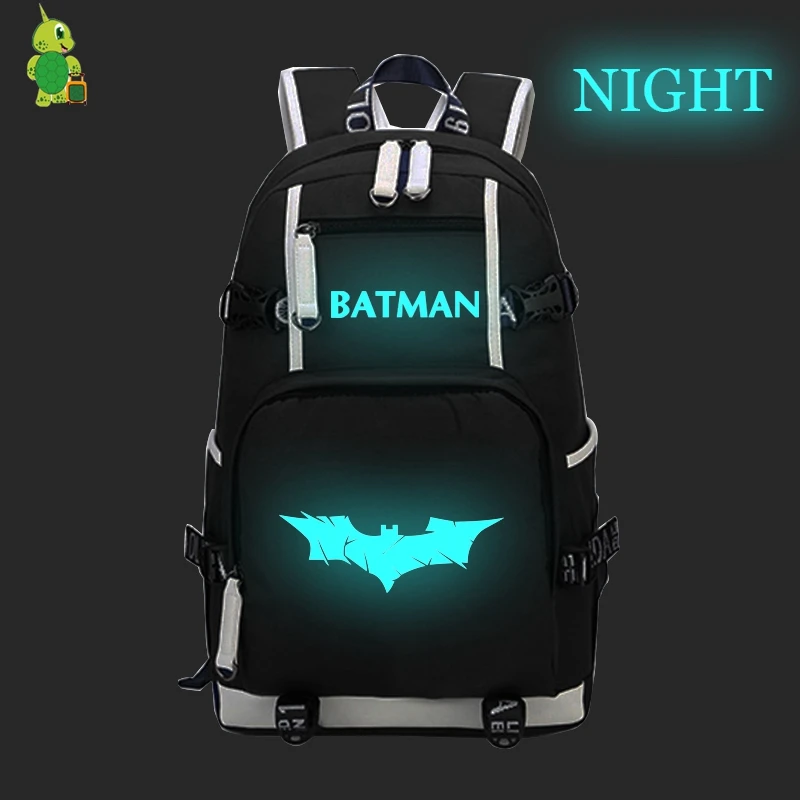 Бэтмен супер герой Светящийся рюкзак парусиновые школьные сумки для подростков