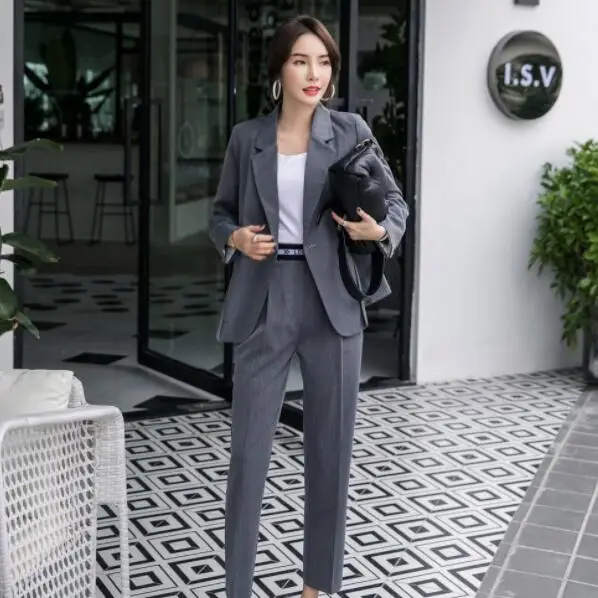 2019 новые женские костюмы с блейзером длинными рукавами двубортные Топы Брюки