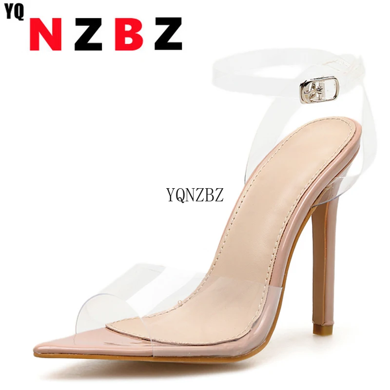 

YQNZBZ Fashion PVC Transparent shoes Stilettos high heels Sandals Women Pointed toe party wedding shoes