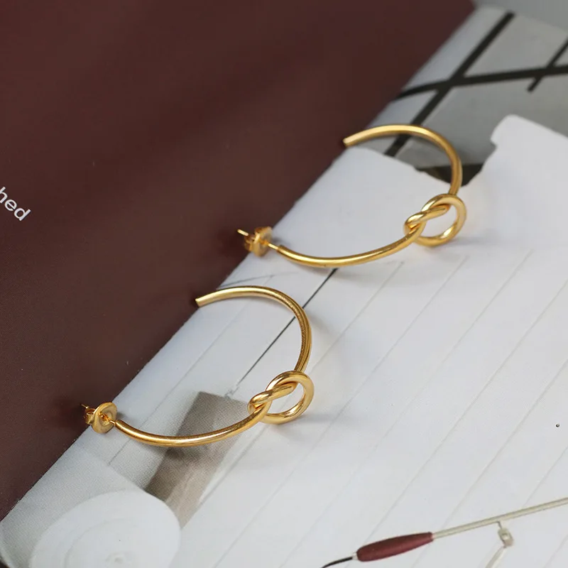 Amaiyllis 1pc 18K Gold Retro Modern Rope Knot Big Earrings Fashion Industrial Wind For Women Jewelry Christmas Gift | Украшения и