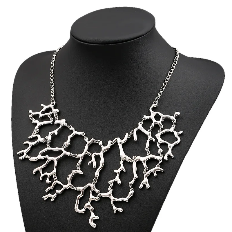 Silver LZHLQ, винтажное женское колье из кораллового металла, цепочка, новинка, ожерелье в стиле стимпанк, s подвески - Окраска металла: Silver