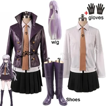 Danganronpa Dangan-Ronpa Kyoko Kirigiri women Cosplay Costume Dress Set With Gloves Halloween Cosplay Costume and wig shirt tie