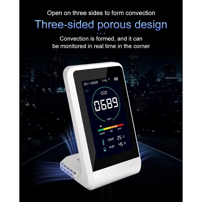 

CO2 Detector Semiconductor/infrared Temperature Humidity Monitor Porous Design High Accuracy Air Quality Monitor