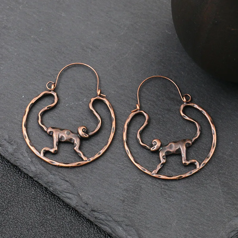 Античные медные круглые серьги в виде обезьяны полые серьги-кольца животных