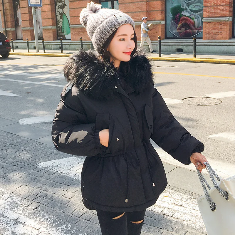 Fitaylor Женская куртка с капюшоном черная хлопковая парка большим мехом