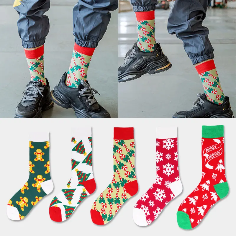 

Warm Long Socks Chromatic Mid-Tube Lounge Christmas Printed Socks Comfortable Breathable Cartoon Style Floor Cotton Socks