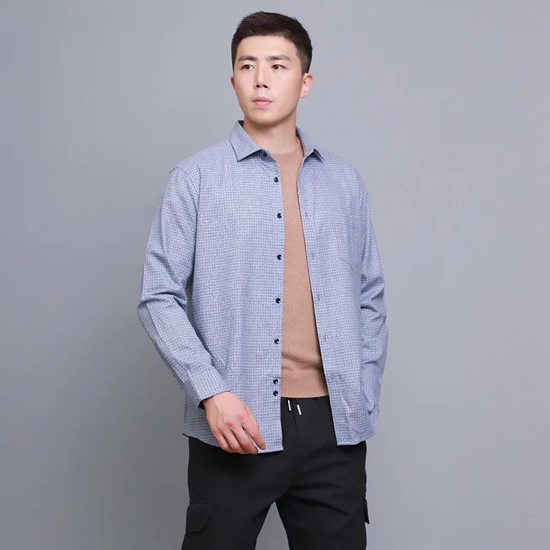 

Men's Long-Sleeved Plaid Striped Casual Shirt Suit Button-Down Collar Heavy Work Shirt Men's Fashion