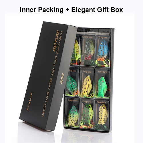 with gift box Goture 9 шт./компл. лягушка рыболовные приманки 5,5 см 12,5 г Topwater воблеры мягкие искусственные приманки для змееголов силиконовый приманка для рыбалки - Цвет: with gift box