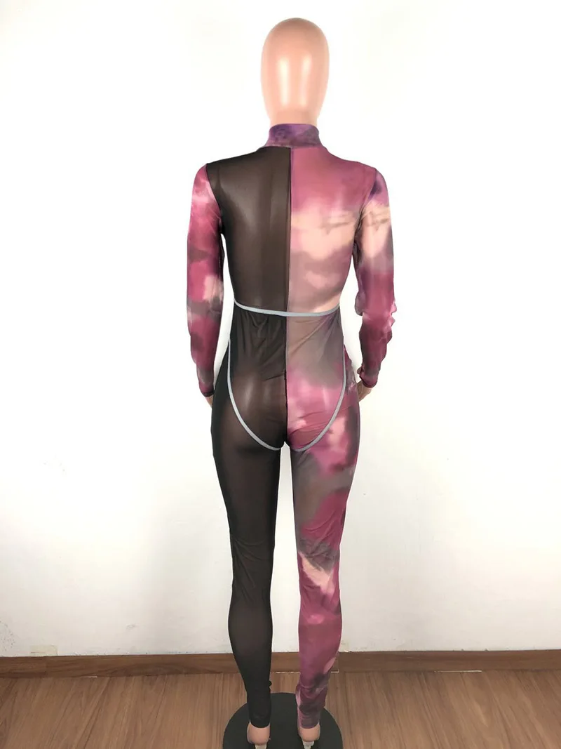 Beyprern, винтажный женский комбинезон в стиле пэчворк, с вырезами, с цифровой печатью, на молнии, с бюстом, сетчатый комбинезон, Клубные Комбинезоны