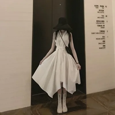 Новинка 2020 юбка-рубашка выше колена темное платье без рукавов для девушек Модная