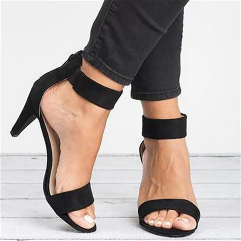 

2019 Women Flock Square Heel Sandals Leopard High Heels Strap Female Zipper Fashion Woman Sandal Shoes Sandalias