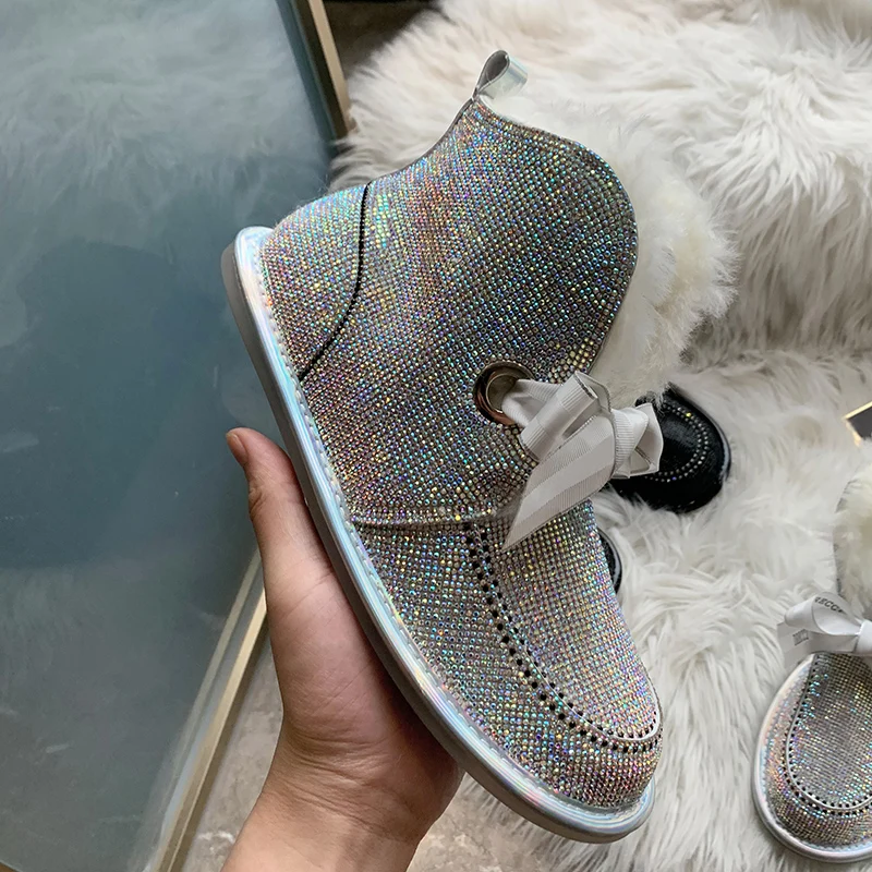 Lucyever Новинка 2020 года женские модные зимние сапоги со стразами теплая плюшевая