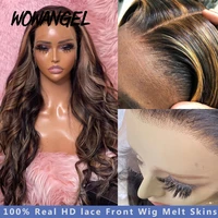 invisible hd lace frontal wig highlight wigs melt skin 13x4 full frontal wig pre plucked bleached knots 5x5 hd lace closure wigs