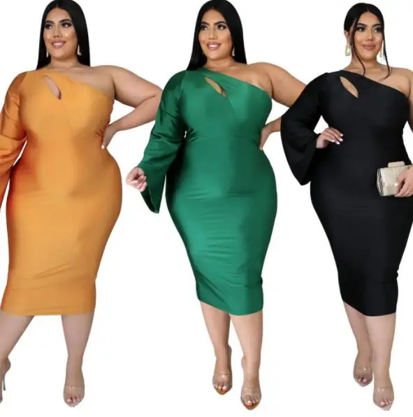 Женское осеннее сексуальное платье карандаш на одно плечо с длинным