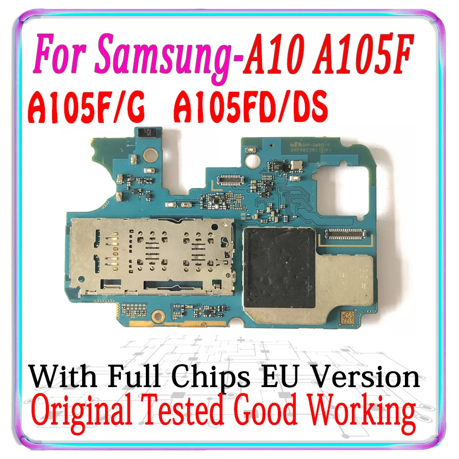 Оригинальная разблокированная материнская плата 32 ГБ для Samsung Galaxy A10 A105F A105FD с