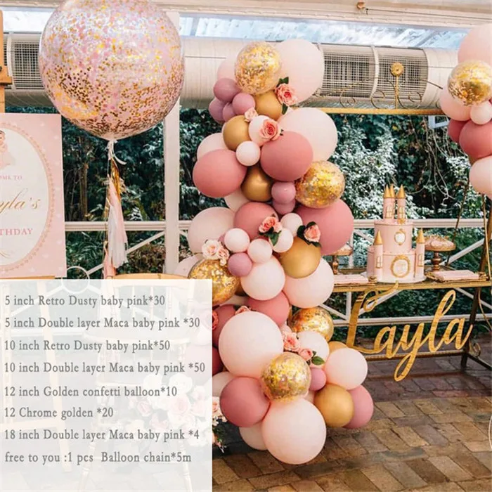 

350pcs Macaron Pastel Latex Balloon Garland Kit Retro Dusty Pink Double Layer 5"-18" Balloons Wedding Birthday Party Decorations