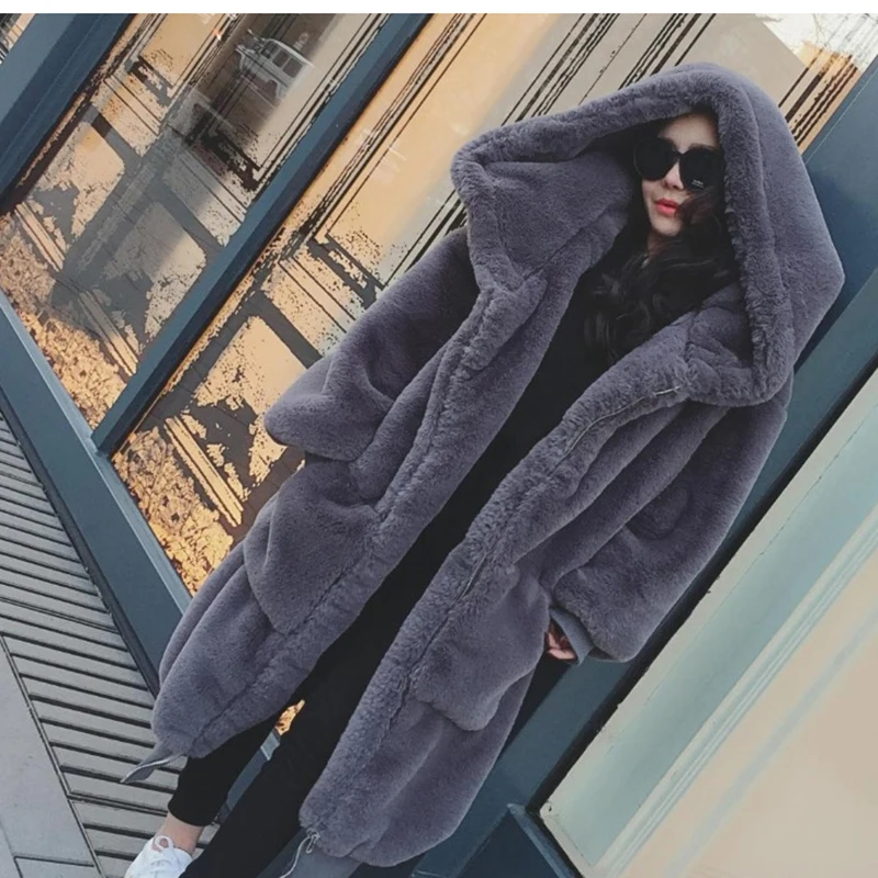 Winter Faux Fur Coat Women 2023 Winter Long Warm Faux Fur Jacket Coat Casual Hoodies Loose Pocket Coat Outwear Casaco Feminino