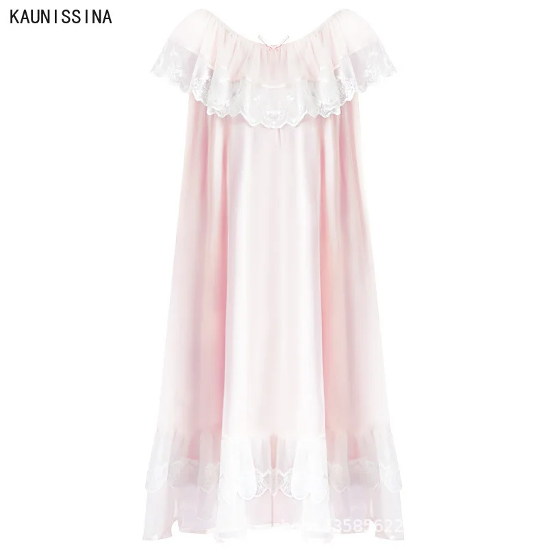 

Women's Modal Dress Princess Sleepshirts Vintage Palace Lace Embroidered Vintage Nightgowns.Nightdress Lounge Princess Sleepwear