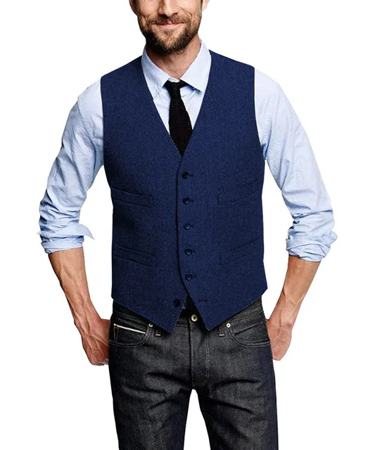 royal blue Мужской шерстяной жилет с узором в елочку, деловой костюм для жениха, мужской свадебный смокинг, жилет размера плюс, нестандартный размер - Цвет: royal blue