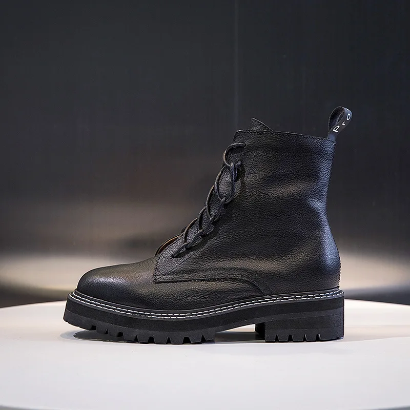 Женские ботильоны из натуральной кожи женские черные Винтажные ботинки коровьей