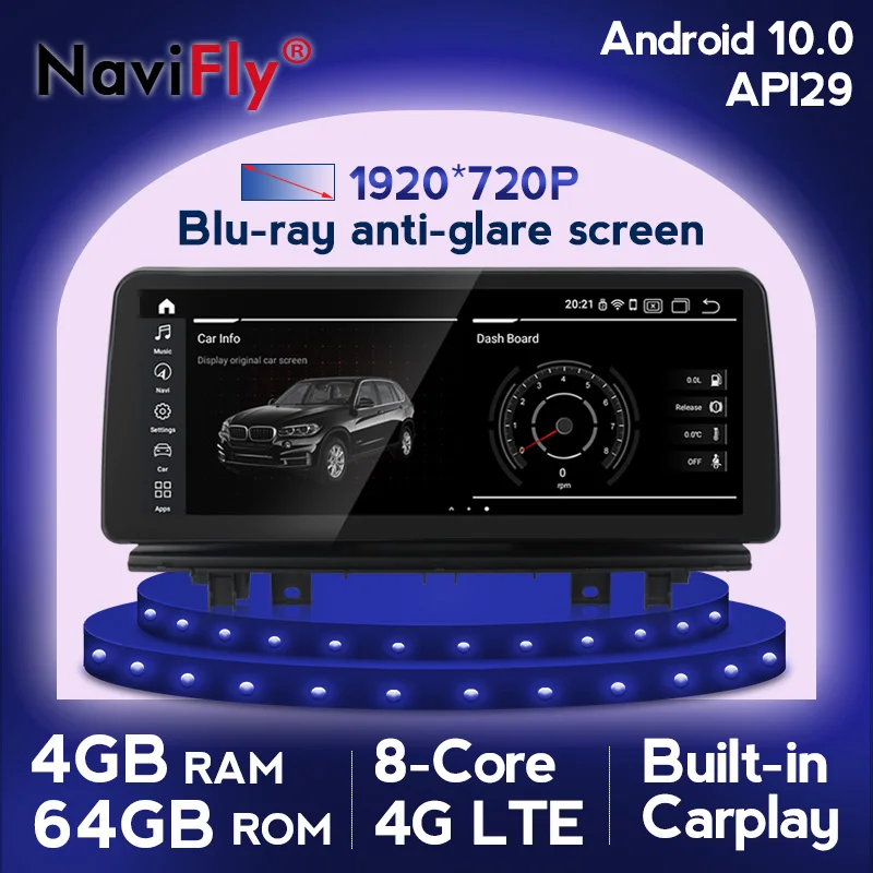 

Navifly Android 10 автомобильный мультимедийный плеер GPS-навигация для BMW X1 F48 2016-2017 NBT синий антибликовый экран Carplay