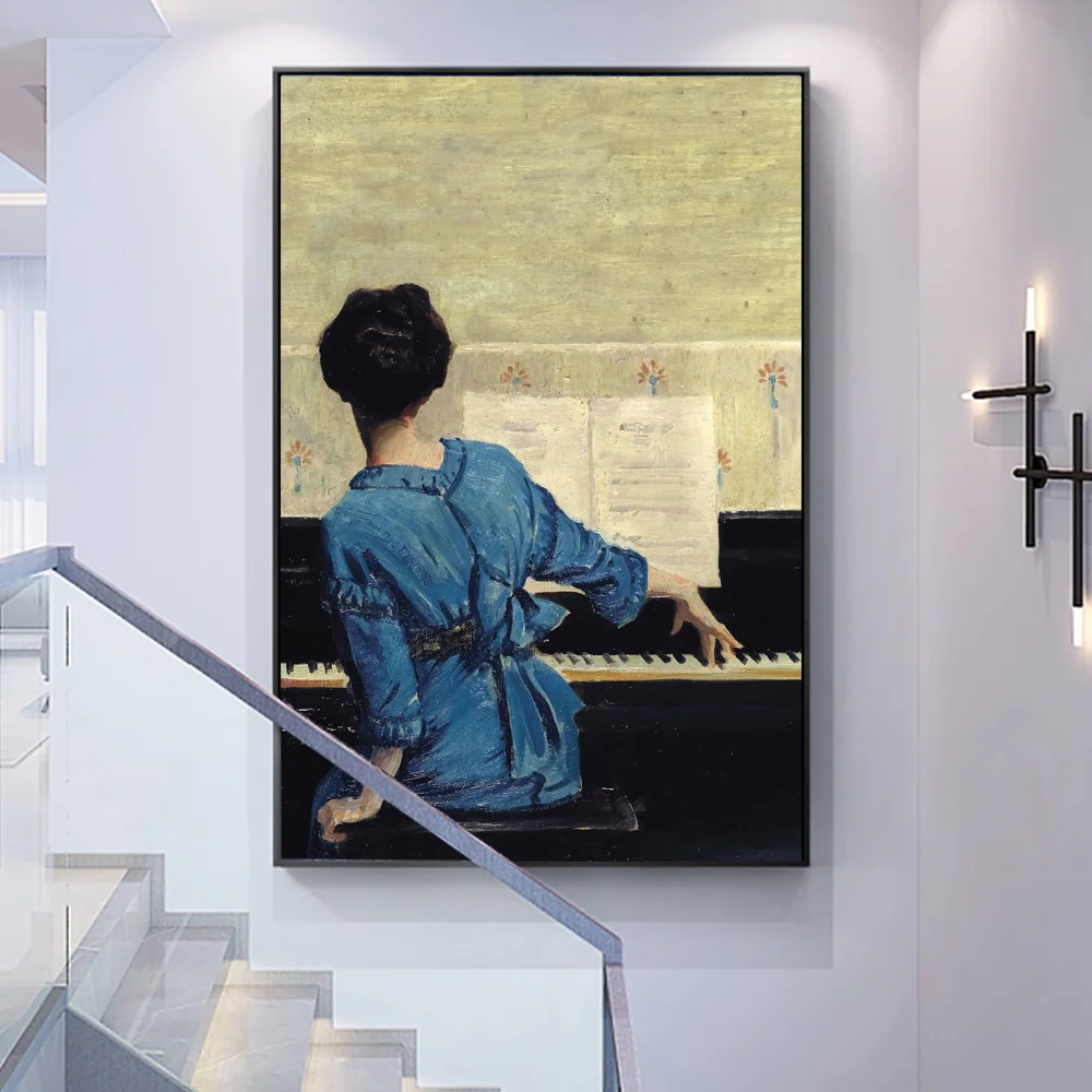 

The Girl Play Piano Vintage Poster And Prints Famous Canvas Oil Painting Reproduction On Wall Art Picture For Living Room Decor