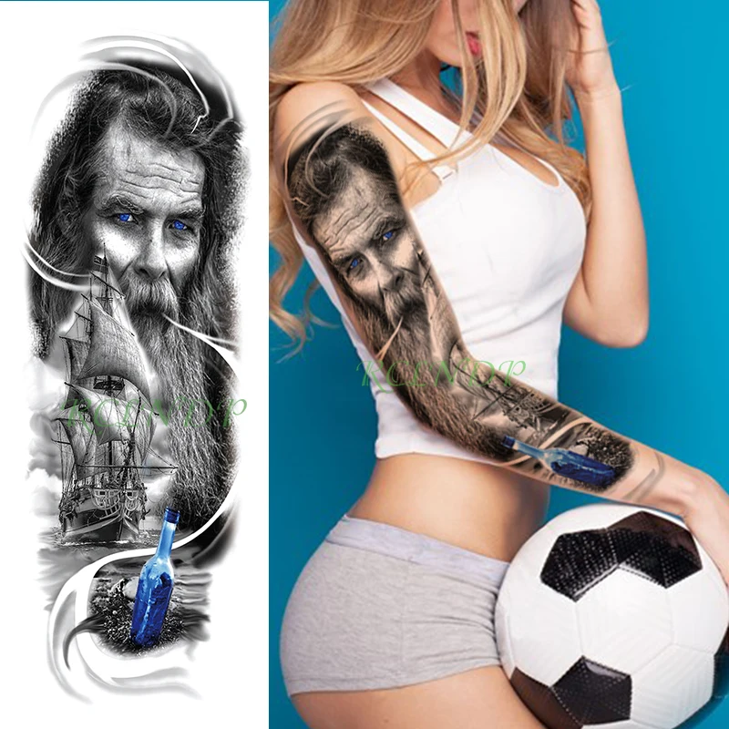 Водостойкая Временная тату-наклейка парусник борода настоящий человек волна