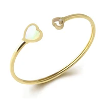 open bracelet peach heart opal cuff bangle for valentines day gift