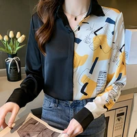 vintage contrasting color print blouse women long sleeve top turn down colla shirt chiffon blouses 2022 spring new woman clothes