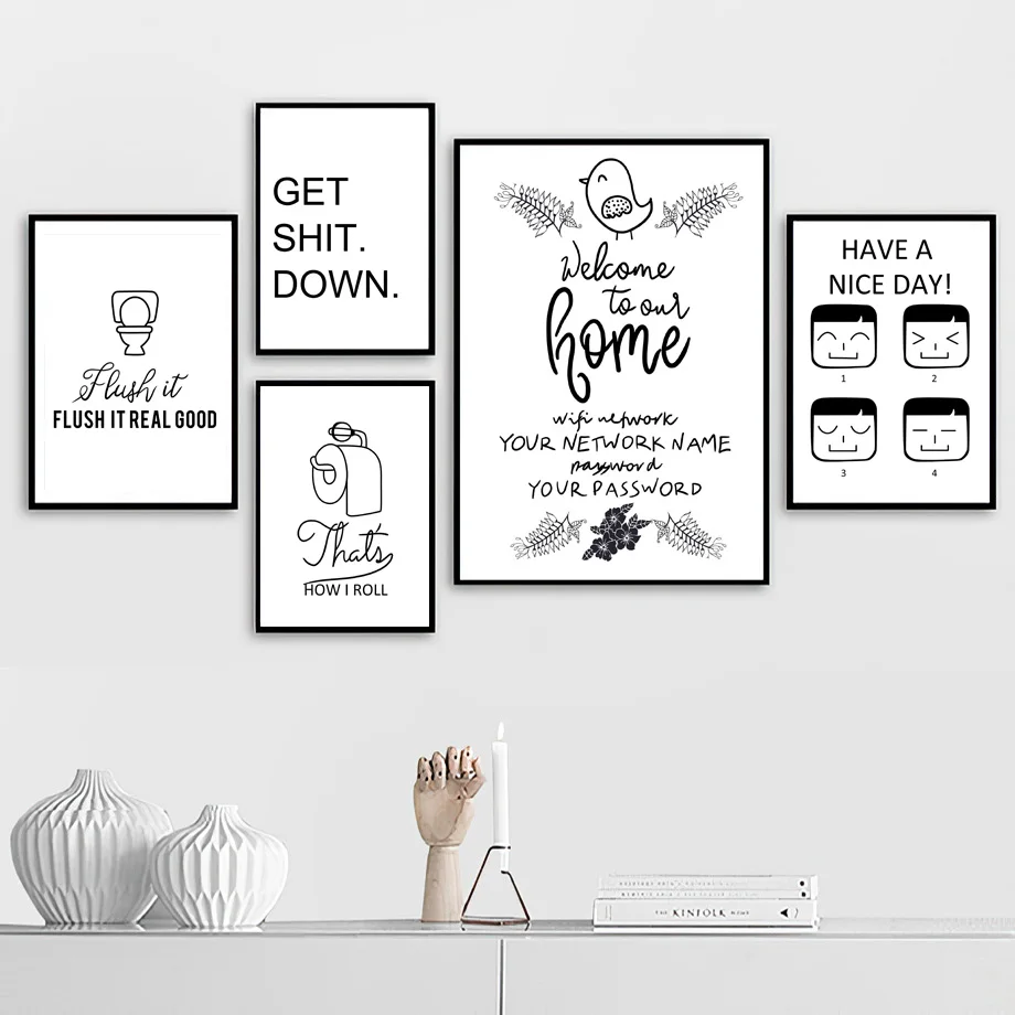 

Napkin Password Home Wall Art Canvas Painting Nordic Posters And Prints Wall Pictures For Humor Bathroom WC Toilet Room Decor