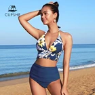 CUPSHEкомплект бикини с высокой талией и цветочным принтом, купальник для женщин, сексуальный купальник на бретельках из двух частей, 2022, пляжный купальный костюм