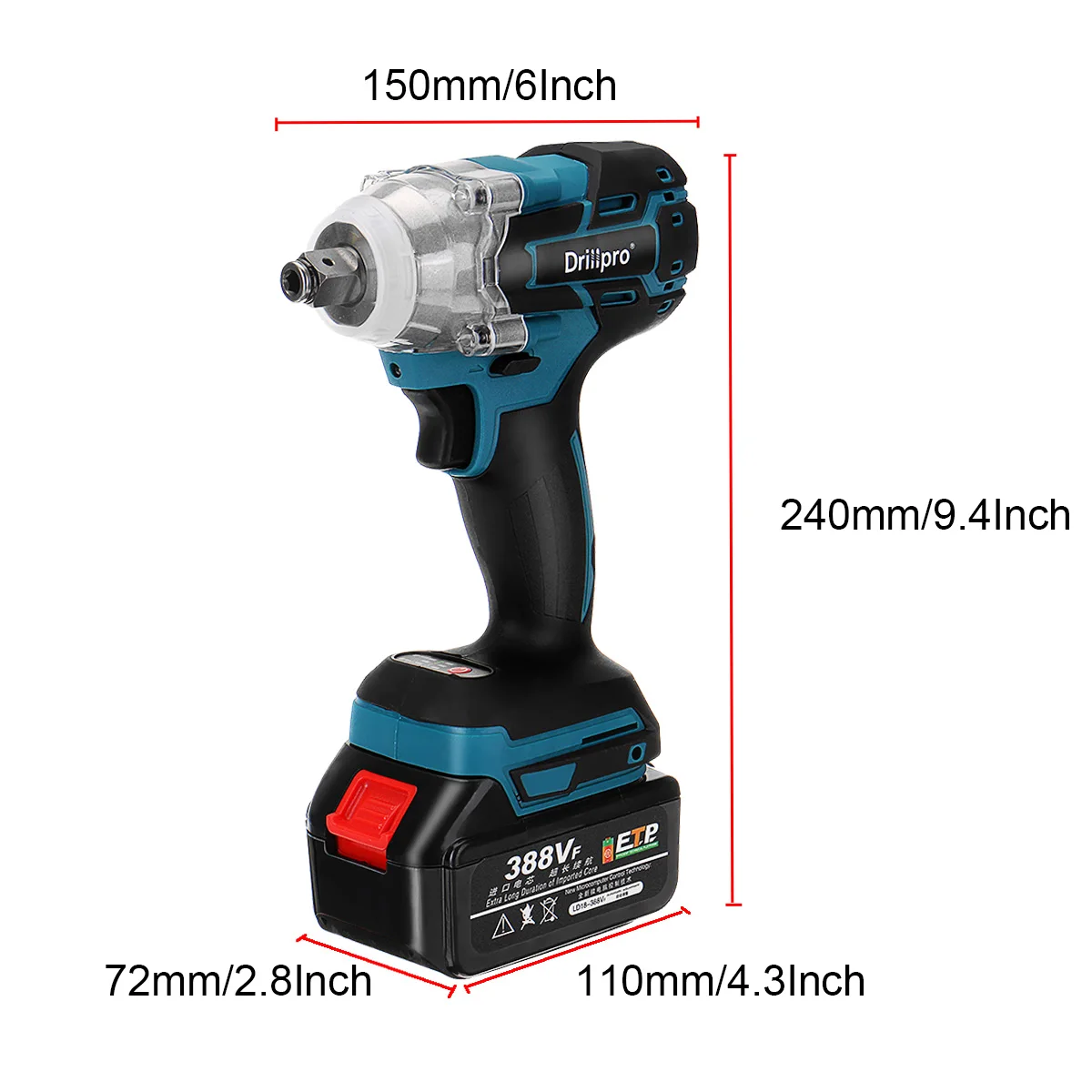 

388vf 520N.M Brushless Cordless Electric Impact Wrench 1/2 inch Power Tools 2X15000Amh Li Battery Adapt to Makita 18V Batterry