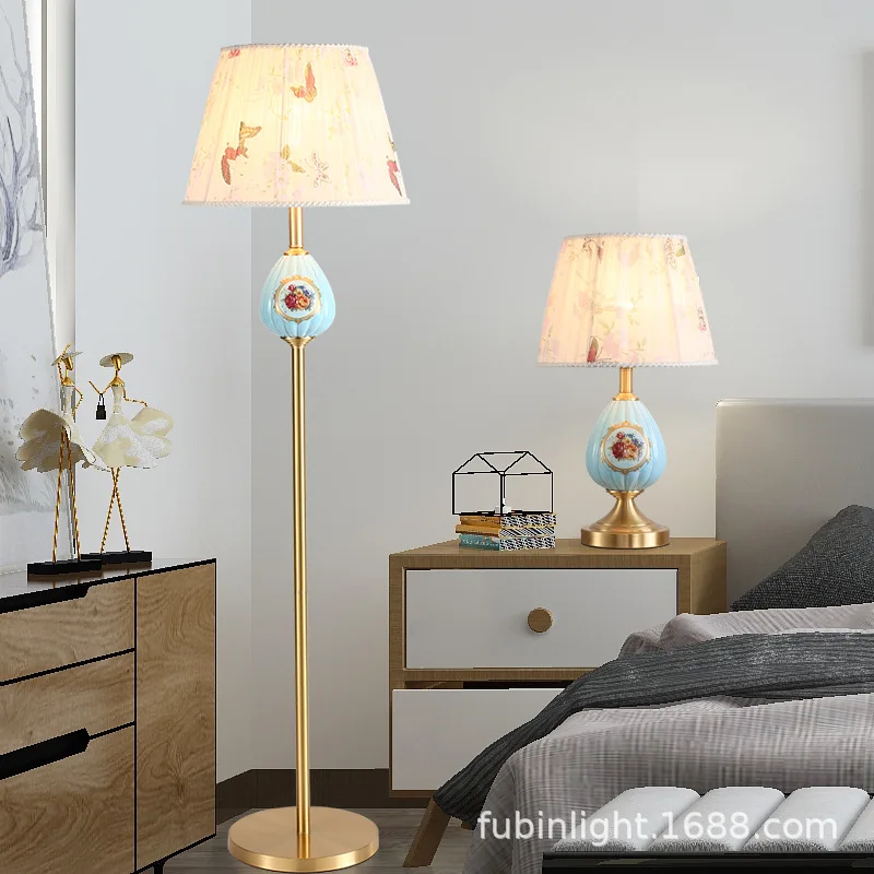 Американская Медная Керамическая Настольная лампа прикроватная для спальни