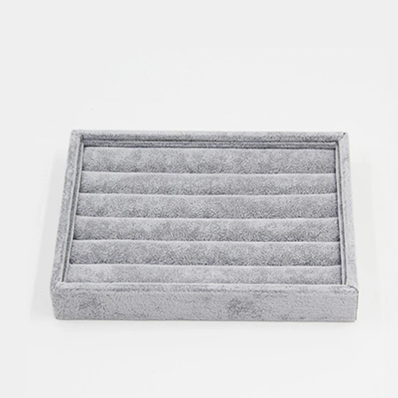 Ring Jewelry Display Tray Bracelet Chains Organizer Gray Soft Velvet Drawer Storage Case Pins Earrings Storing for Drawer Space