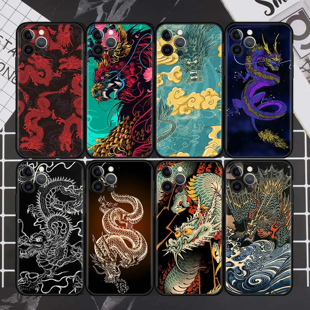

Fashion Cute Dragon Case For Apple iPhone 13 11 12 Pro 7 XR X XS X Max 8 6 6S Plus 5 5S SE 2020 Black Silicone Phone Coque