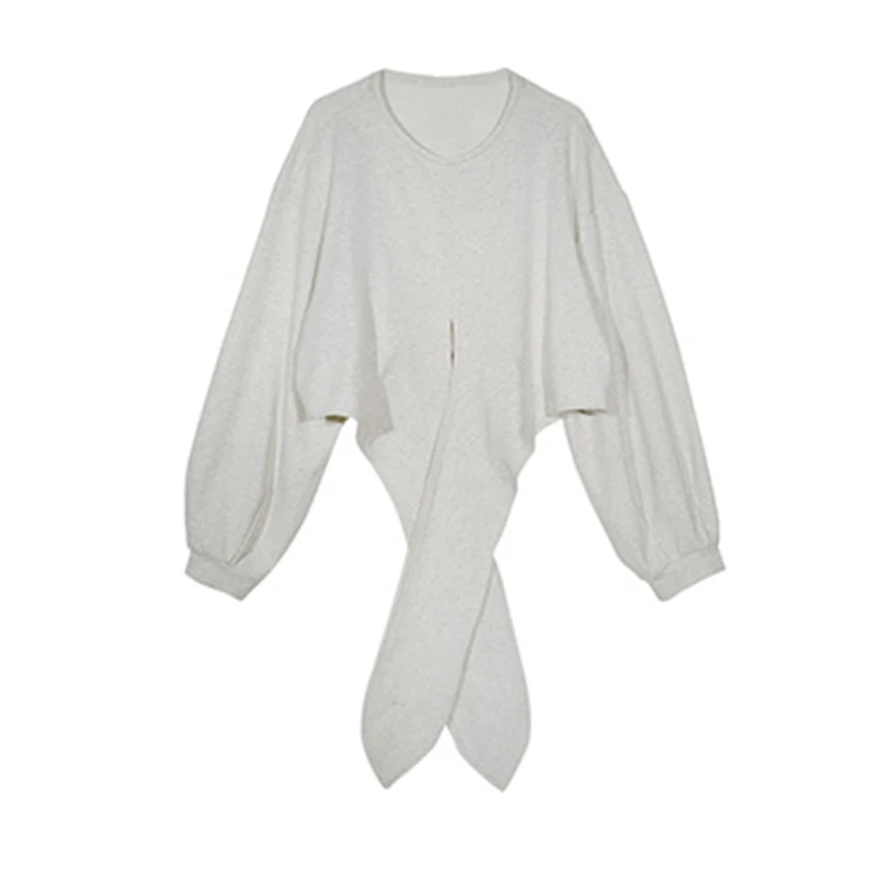 

XITAO Irregular Bandage Solid Sweatshirt Women 2020 Autumn Casual Fashion New Style Temperament All Match Women Clothes WJ1059