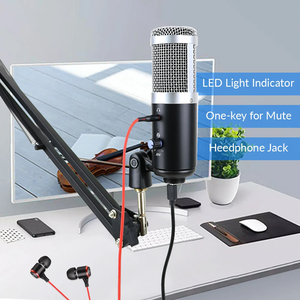 Профессиональный Студийный конденсаторный микрофон USB-микрофон для подкастинга