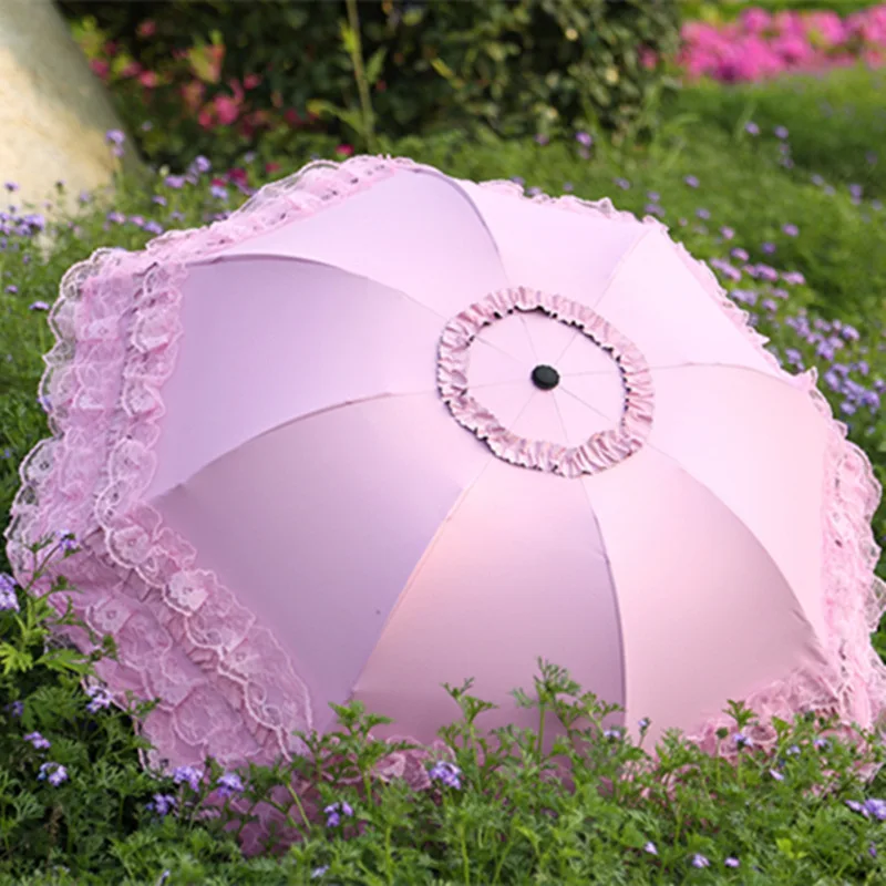 

Зонт женский складной с черным покрытием, зонтик солнечный и дождливый, кружевной, с защитой от ультрафиолета, 3 предмета, Прямая поставка