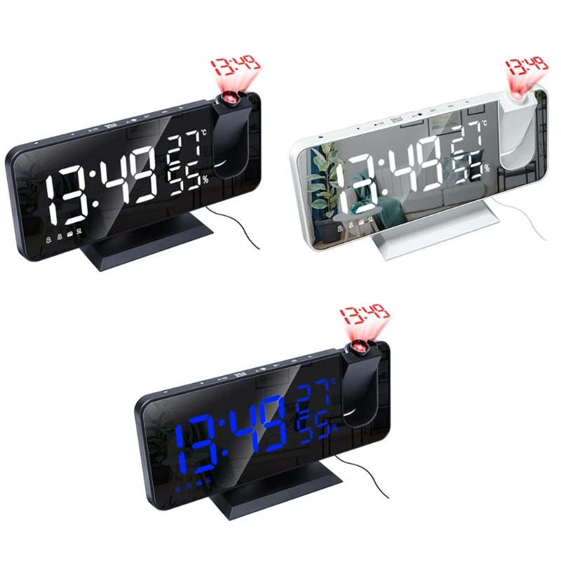 

Digital Projector Alarm Clock with FM Radio Temperature Humidity Time Projection LED Electronic Desktop Table Snooze