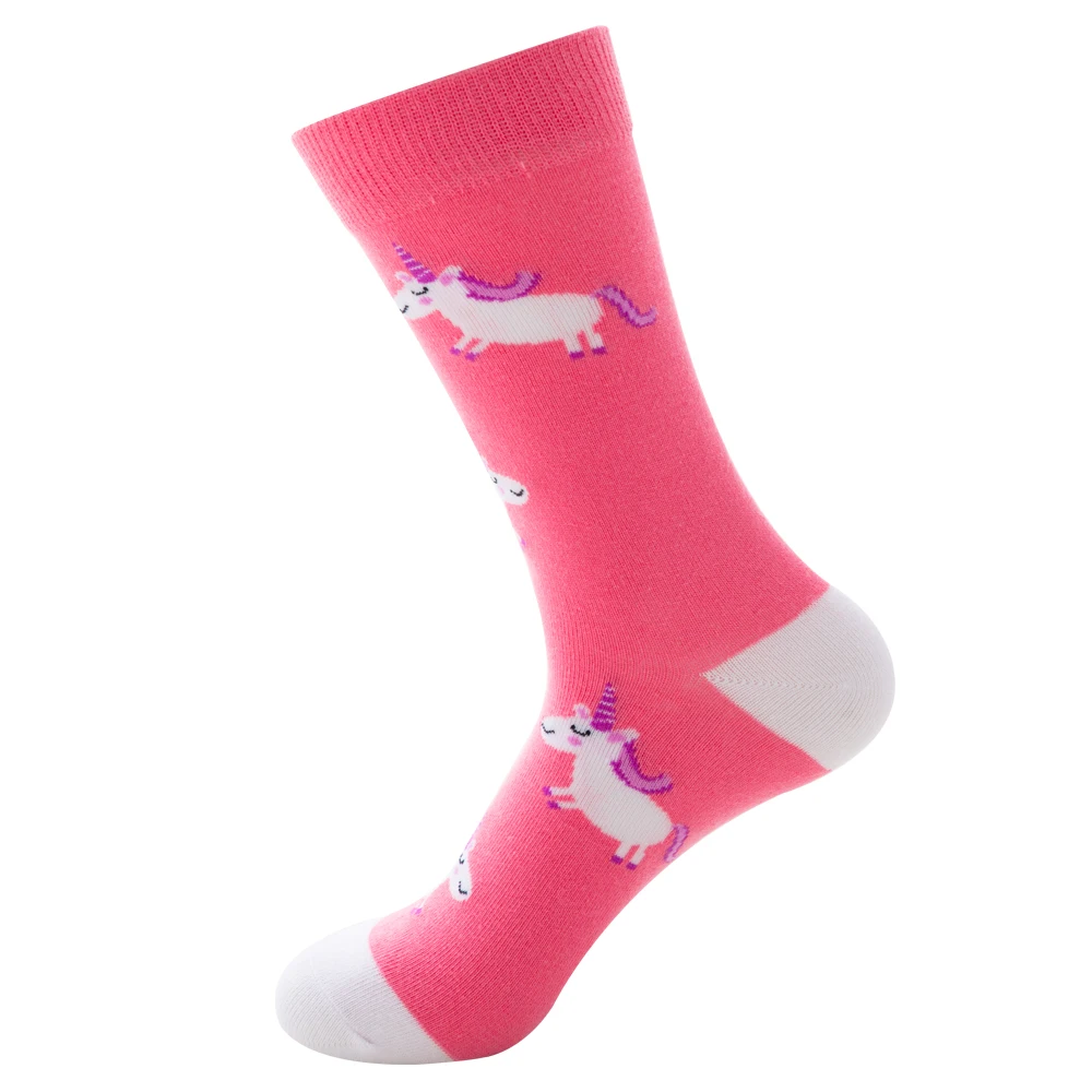 Цветные мужские носки, хлопковые, с милым рисунком, модная уличная одежда, новинка, Мультяшные животные, собака, мышь, пчела, корова, единорог, мужские и женские носки - Цвет: 4