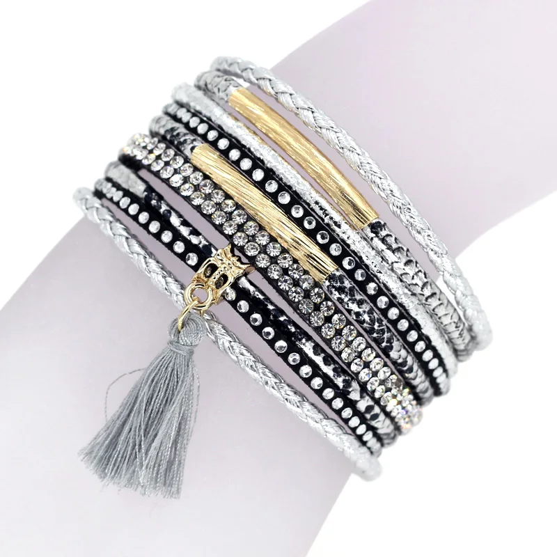 VONNOR ювелирные изделия Многослойные веревки стразы аксессуары с бахромой браслет