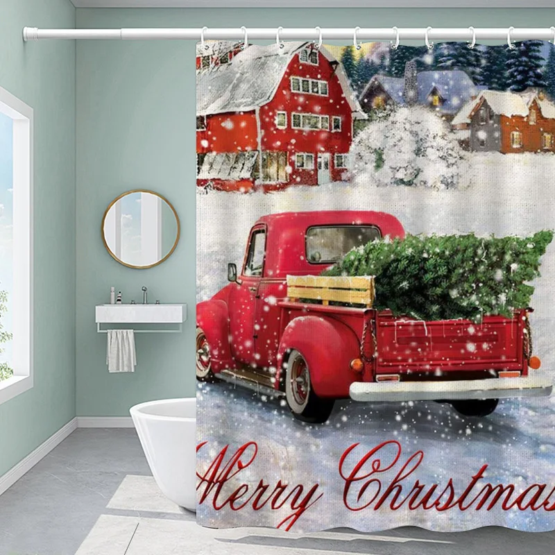 Рождественская занавеска для душа загородный красный грузовик рандомные