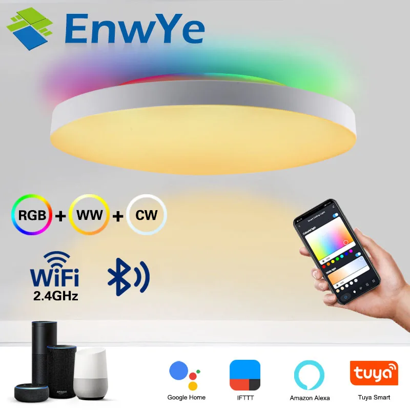

Умный потолочный светильник с Wi-Fi, 48 Вт, Tuya 、 Google home APP, умное управление RGB + CW + WW, затемнение, кухня, гостиная, светодиодный потолочный светиль...