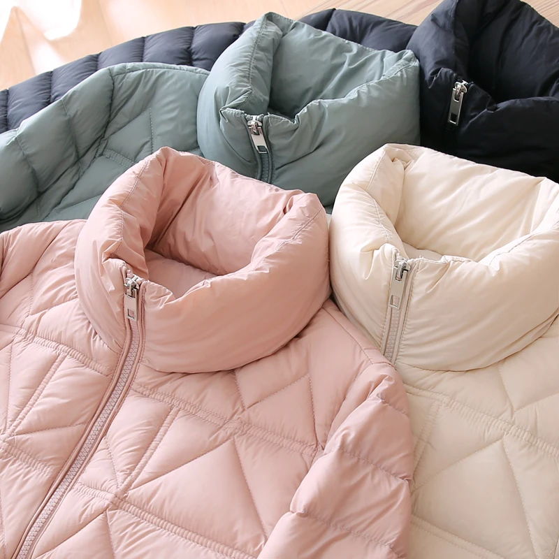 NEW2021 ERQIBA Winter Women Ultra Light Warm 90% White Duck Down Short Parkas Casual Female Zipper Stand Collar Down Coat Snow