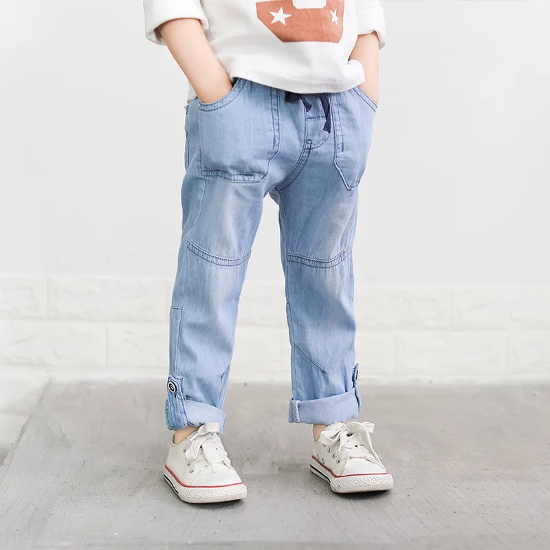 Детские джинсы для мальчиков и девочек стильные штаны весенне-летние хлопковые