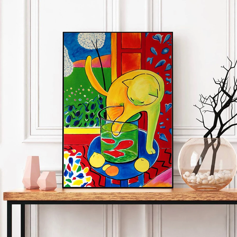 

Henry Gold Fishes Matisse Cat with Fish Wall Art Canvas Painting Nordic Posters and Prints Wall Pictures for Living Home Decor