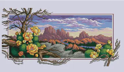 

MM cross stitch kits Lovely Counted Cross Stitch Kit Southwest Panorama View Landscape Charm Kapok Flower Mountain dim 13660