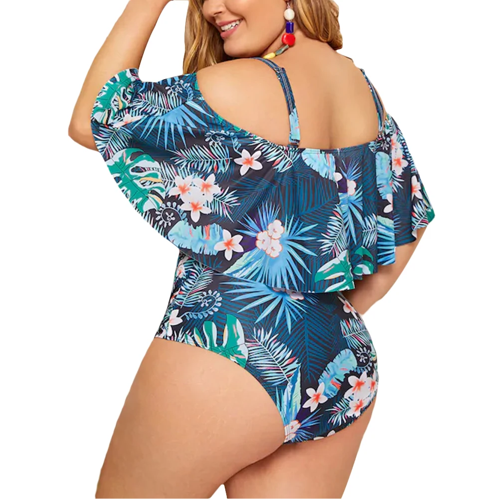 Женский комплект бикини купальный костюм с синими тропическими растениями и