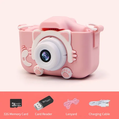 HD детская камера Милая кошка игрушка мини цифровая камера IPS экран образовательная игрушка для детей Девочка Мальчик День рождения детский подарок