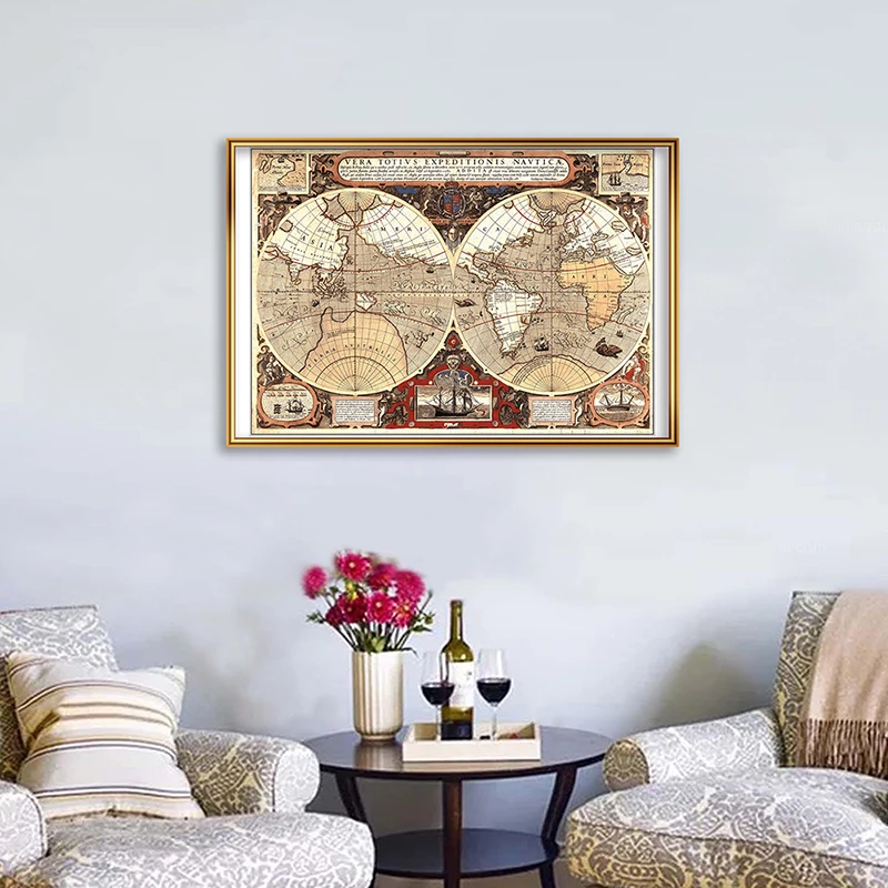 

The World Map 45*30cm Vintage Canvas Painting World Globe Poster Wall Art Map School Teaching Supplies Living Room Home Decor